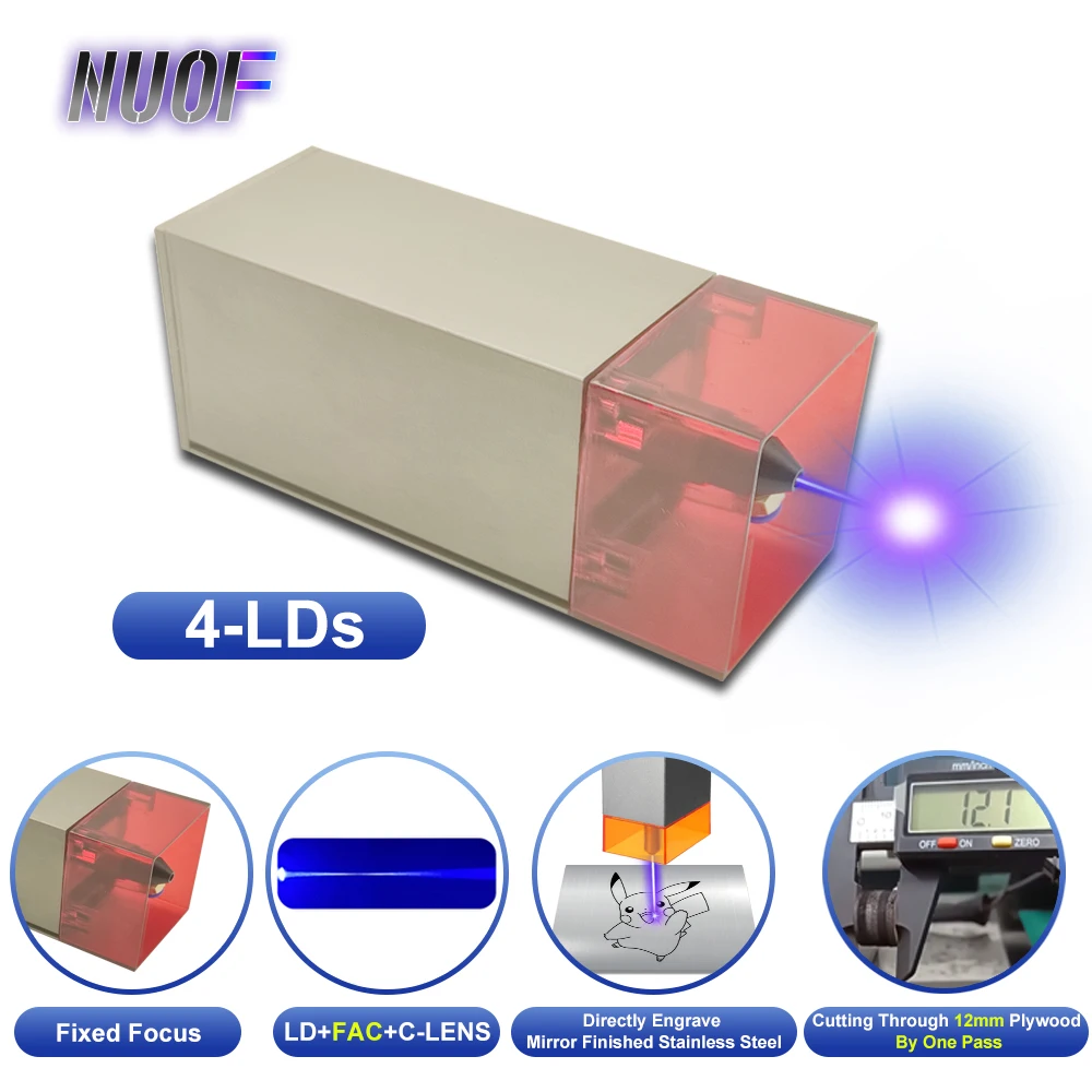 

NUOF 20W Laser Module Laser Engraving Head 450nm Blue 4-LDs Laser Head with Air Assist for CNC Laser Cutting Machine