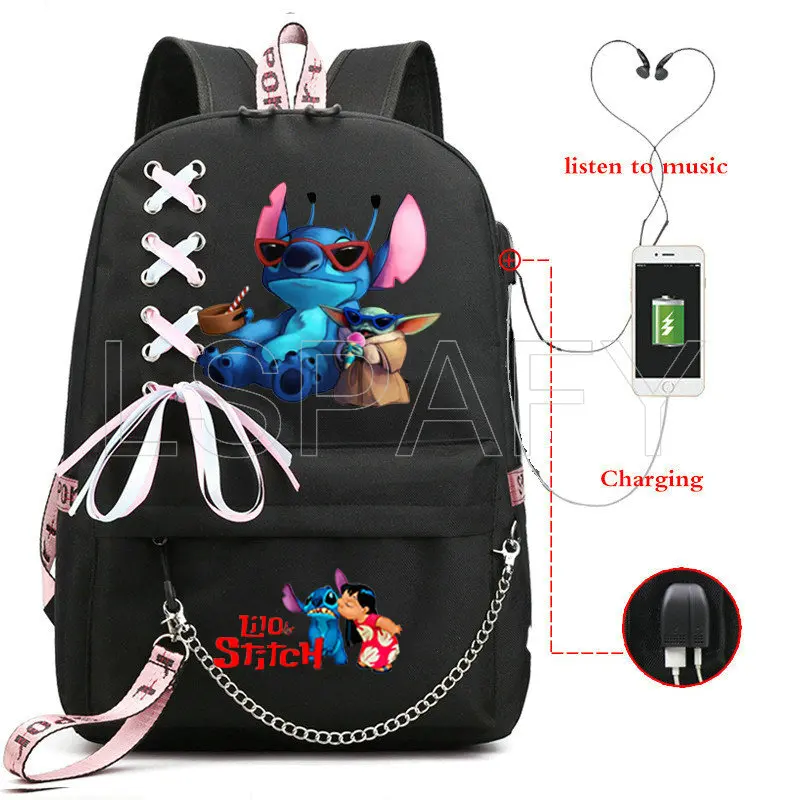 Lilo And Stitch Multifunction USB Charge School Bags Students Boys Girls Rucksack Laptop Backpack for Teenagers Travel Bags