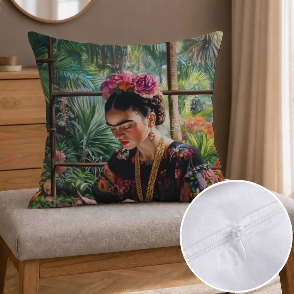 Art F-Frida K-Kahlo  Double-sided Printed Square Decorative Cushion Cover for Sofa Living Room Home Decor