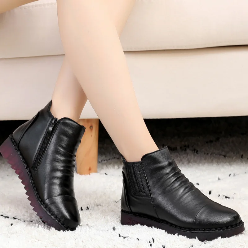 New Autumn/Winter Women Boots Genuine Leather Waterproof Warm Ankle Boots Female Casual Shoes Lady Soft Flat Shoes