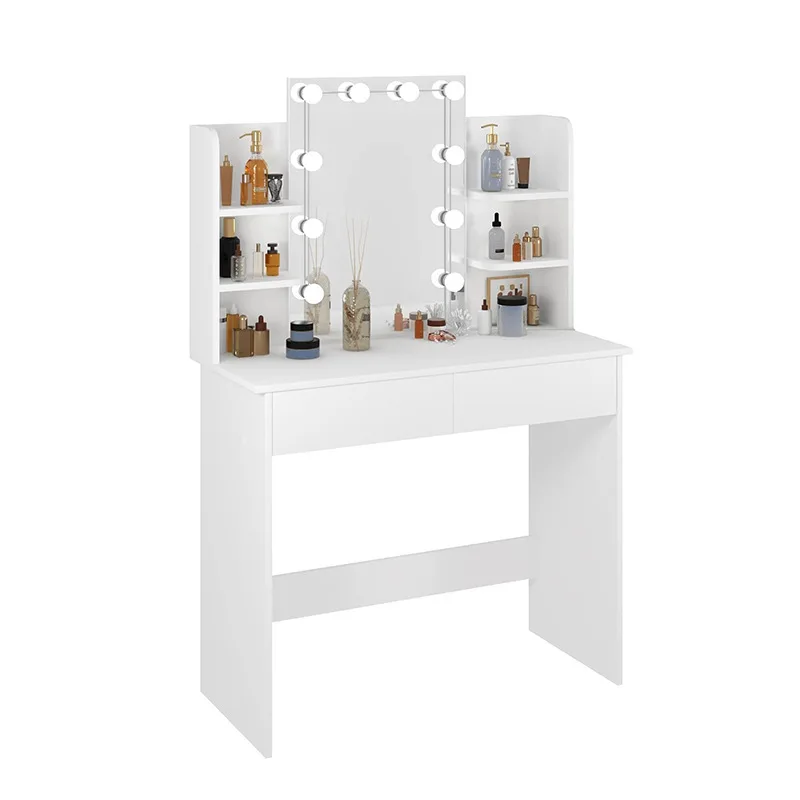 

Makeup table with lamp Wooden material Mirror LED lamp Brightness adjustable Makeup table volume