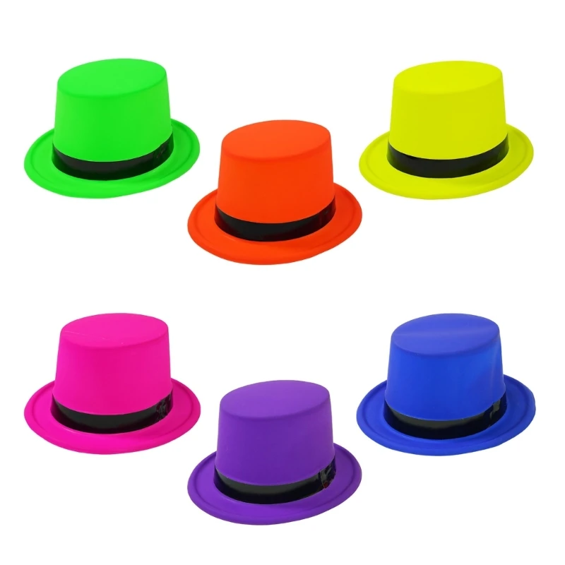 Popular Black Ribbon Top Hat Fluorescent Jazzy Hat for Music Festival Nightclub