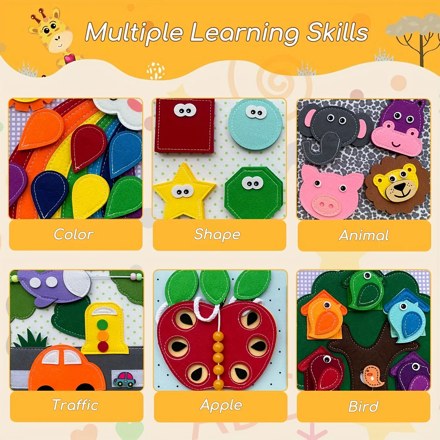 Książeczka sensoryczna 3D z filcu dla dzieci w wieku 1-3 lat, interaktywna książeczka z opowiadaniami o zwierzętach i naturze, edukacyjna zabawka do nauki w przedszkolu.