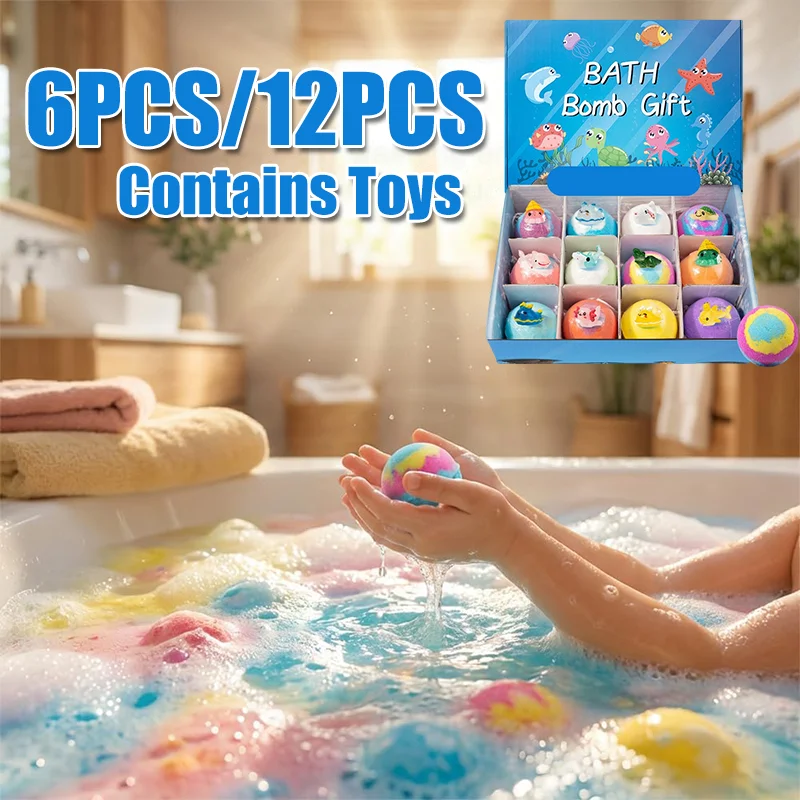 Kids Bath Bombs with Hidden Glow Toys Natural Organic Bath Fizz Balls Toy Surprise Inside for Children Holiday Gift Set
