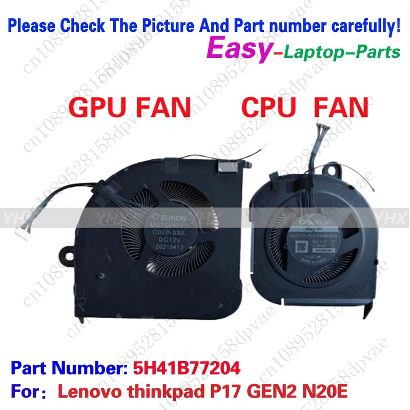 

GYX New For Lenovo thinkpad P17 GEN2 N20E CPU+GPU COOLING FAN R+L 5H41B77204.