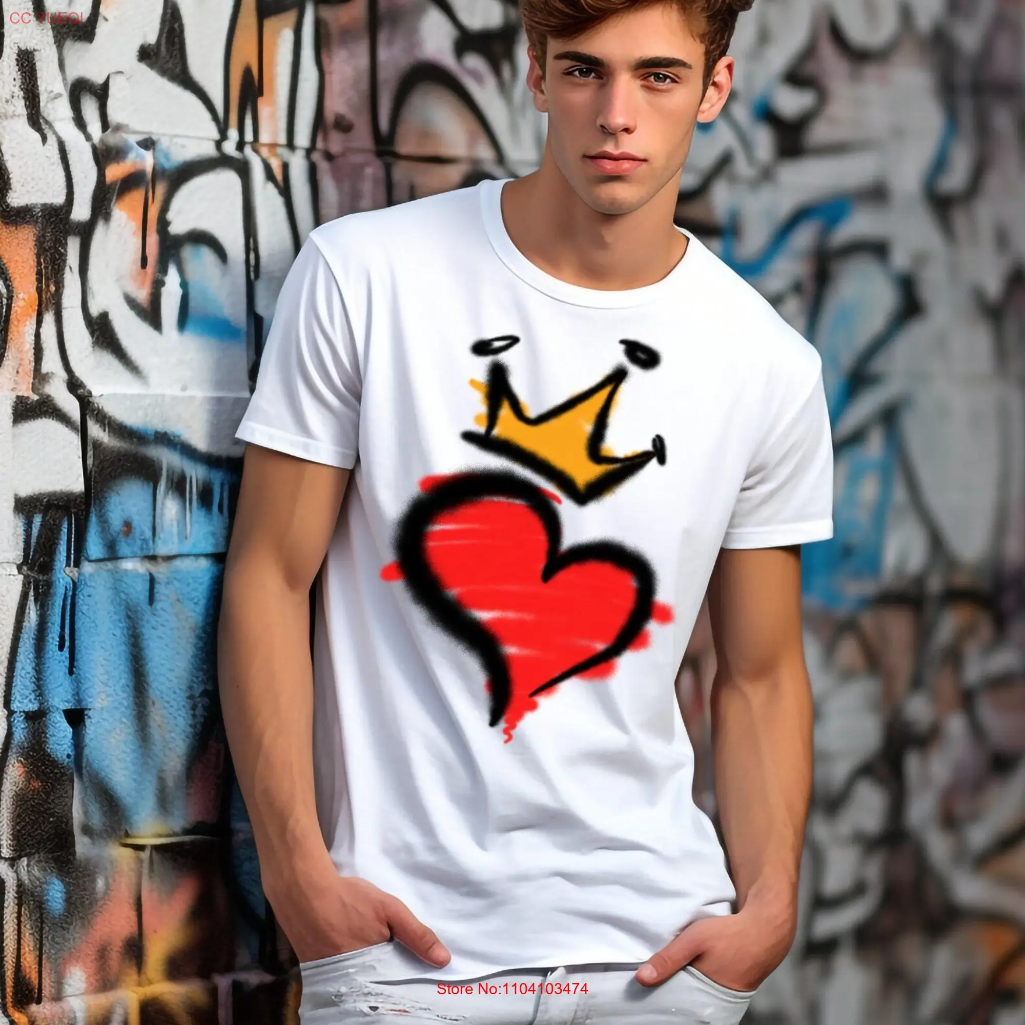 Heart graffiti T Shirt present for boyfrient or girlfriend in street art style long or short sleeves