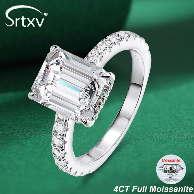 

4CT Emerald/Radiant Cut Full Moissanite Rings For Women S925 Silver D Color Lab Diamond Engagement Ring Gift Jewelry Certificate