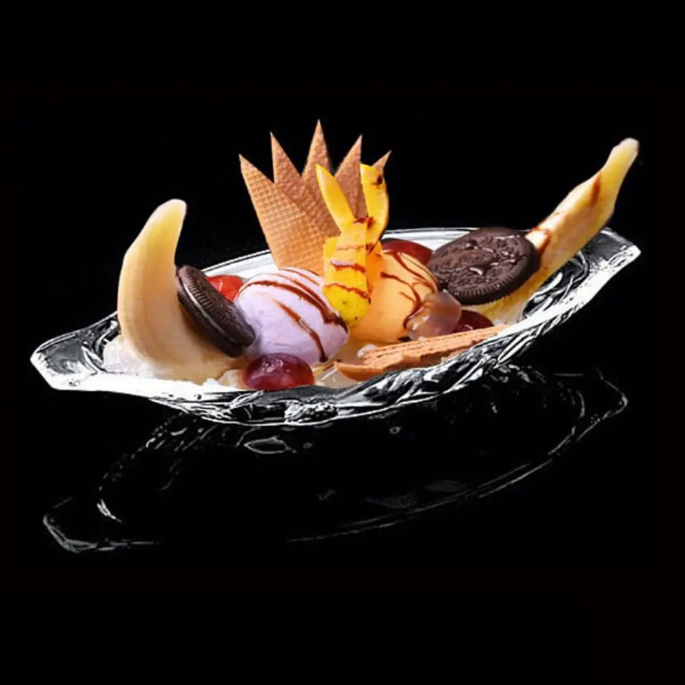 

2pcs Creative Acrylic Boat Shaped Ice Cream Bowl Transparent Large Size Salad Serving Bowl Dessert Plate Restaurants