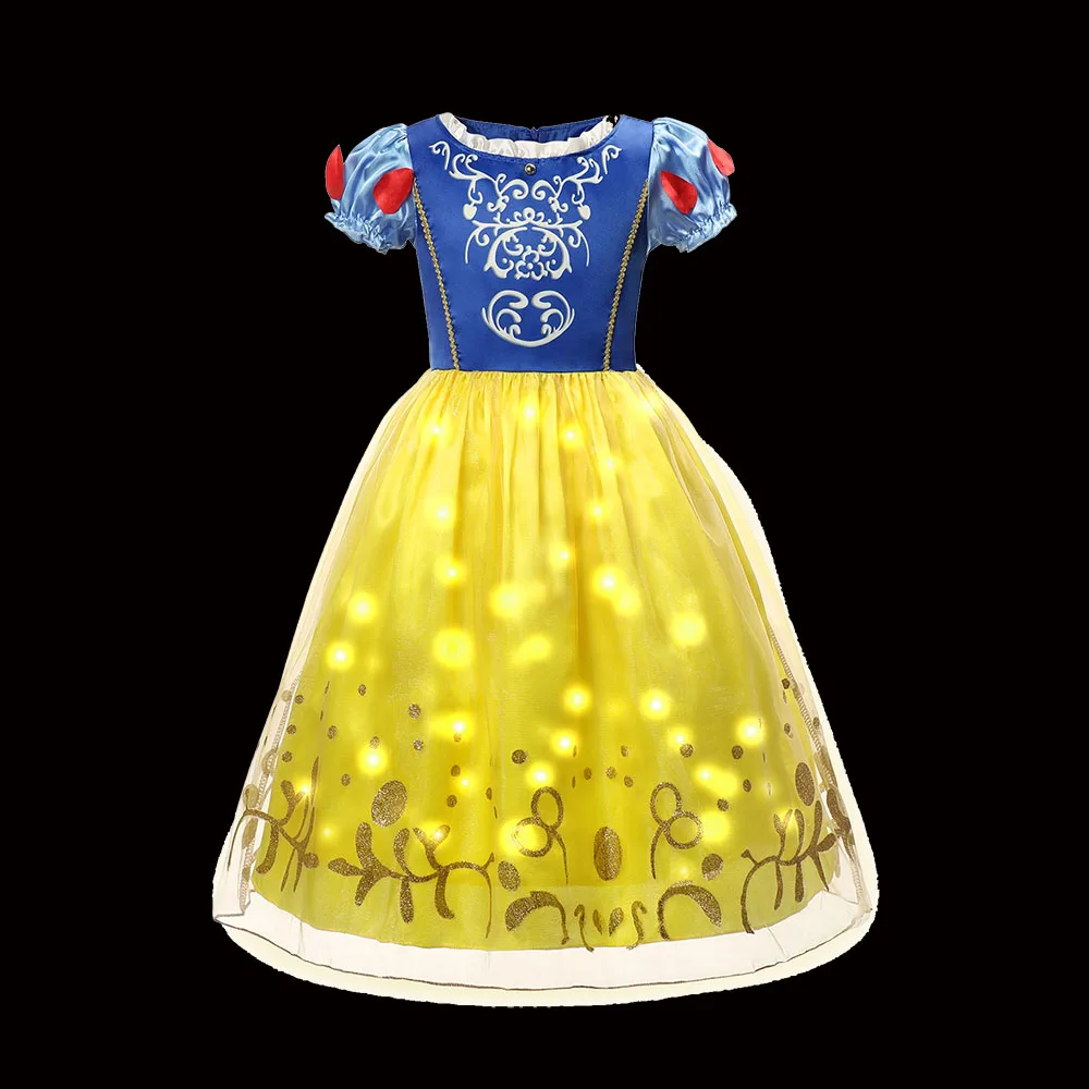 Disney-vestido de princesa Rapunzel con luces LED para niña, traje luminoso de fiesta de noche, Blancanieves, Coslplay, Halloween y graduación