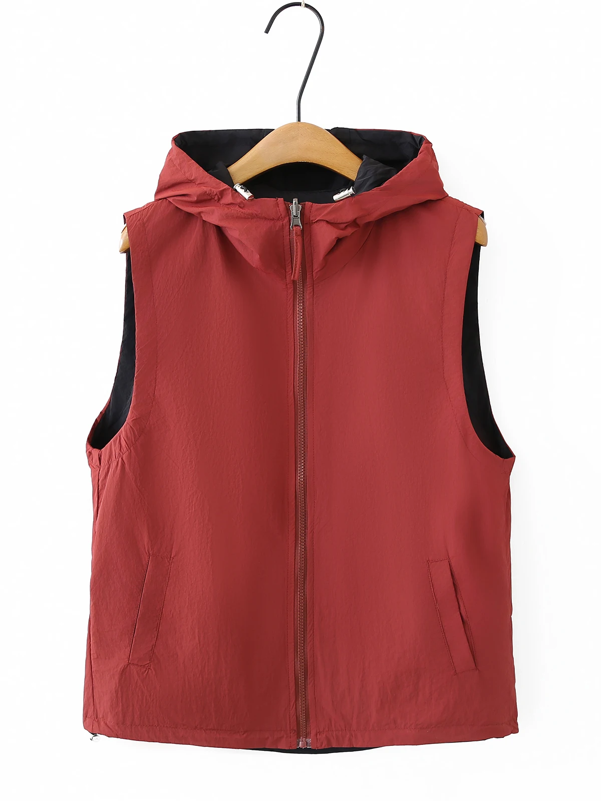Spring Casual Hooded Zipper Two-Sided Wear Color Block Sleeveless Vest Large Size Design Sense Korean Style New Arrival