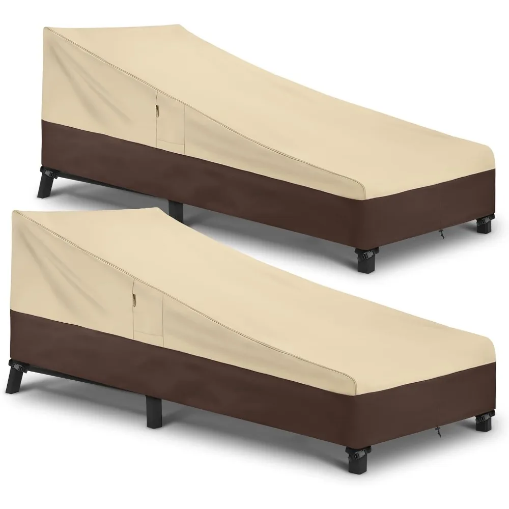 

Waterproof Outdoor Chaise Lounge Covers 2-Pack, Heavy-Duty Protection for Pool Chairs in Winter, Beige/Brown, 80x32x25 Inches