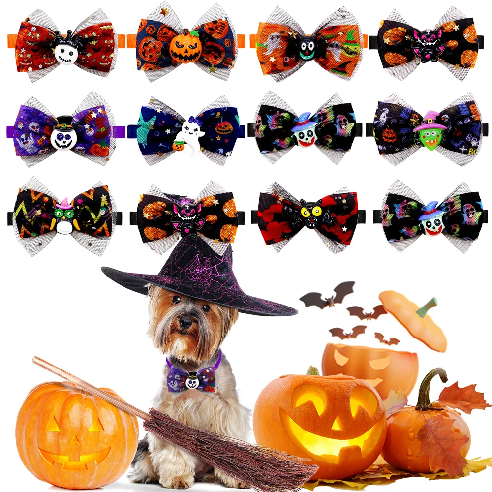 

10/30/50PCS Halloween Dog Bowties Adjustable Bat Specter Pet Dog Bow Ties Puppy Bows Pet Grooming Accessories For Dogs and Cats