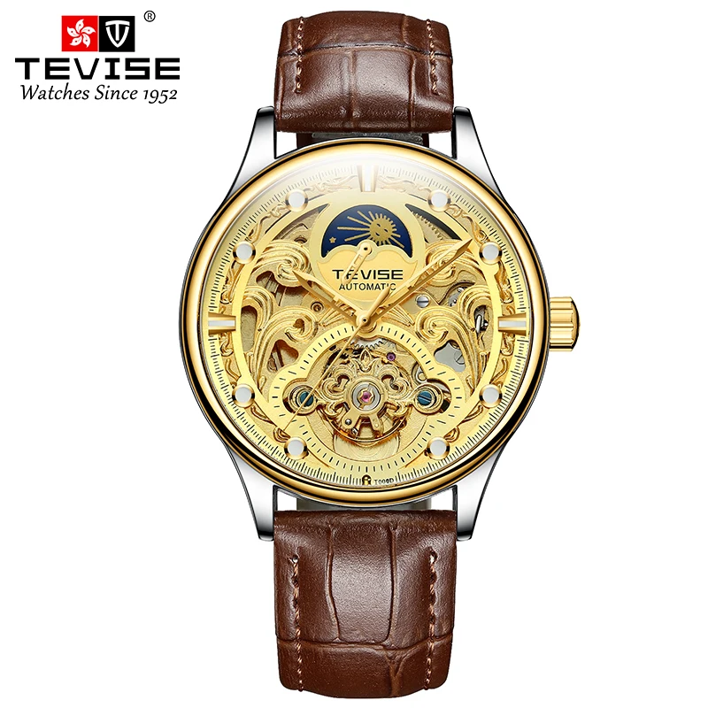 TEVISE New Watch Hollow out Waterproof Business Casual Watch Fully Automatic Men\'s Mechanical Watch T820D