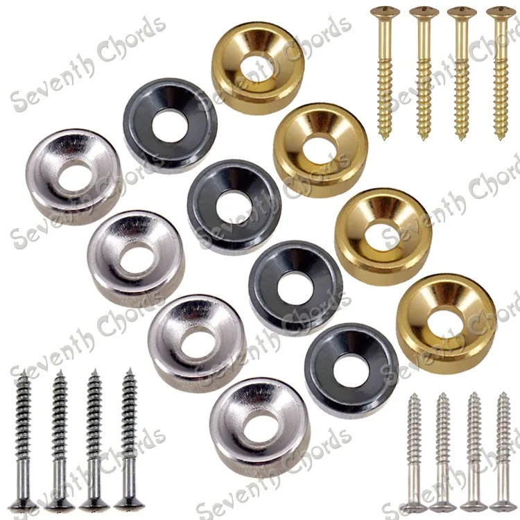 Set of 4 Pcs Neck Bushing / Neck Joint Bushing Ferrule For Bass Guitar with Mounting Screws / Black - Gold -