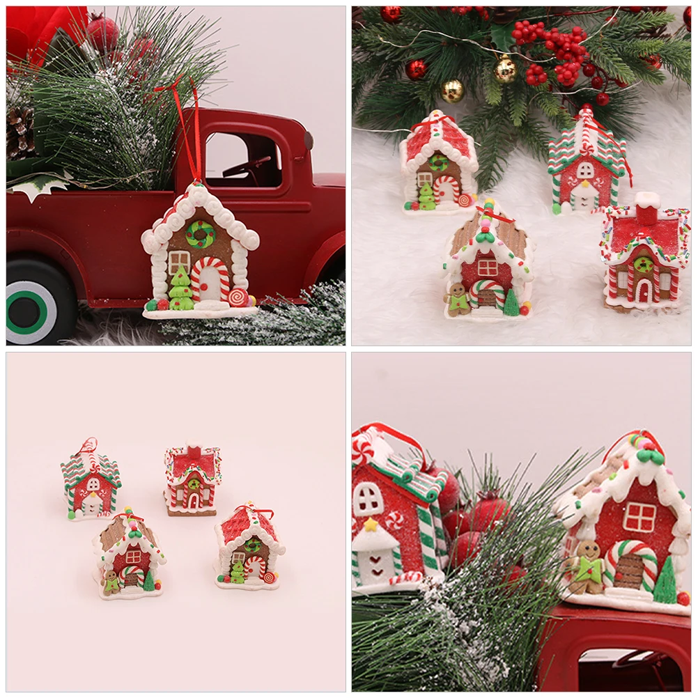 

4pcs Gingerbread House Hanging Ornament Christmas Tree Decor Xmas Party Decoration Pendant Fireplace Tabletop Hanging Xmas Gift