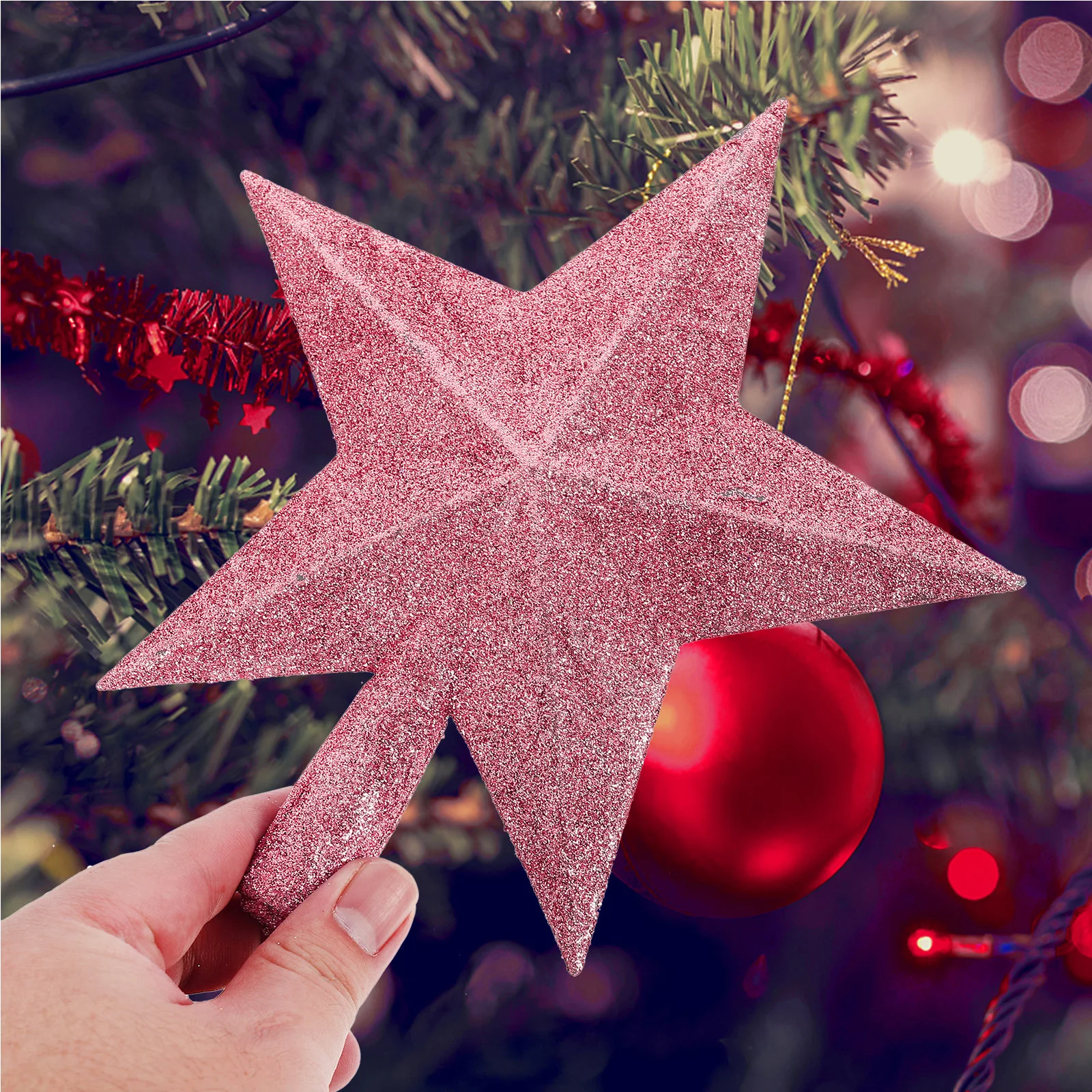 

20cm Pink Glitter Christmas Tree Top Star Ornament Sparkle Xmas Decoration Holiday Tree Topper