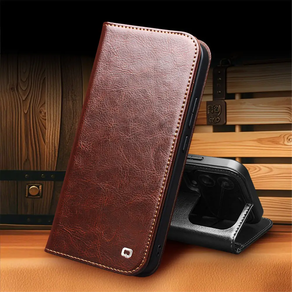 

Genuine Cowhide Leather Flip Case for Xiaomi 17 Pro 17 Pro Max Card Slot Holder Cover