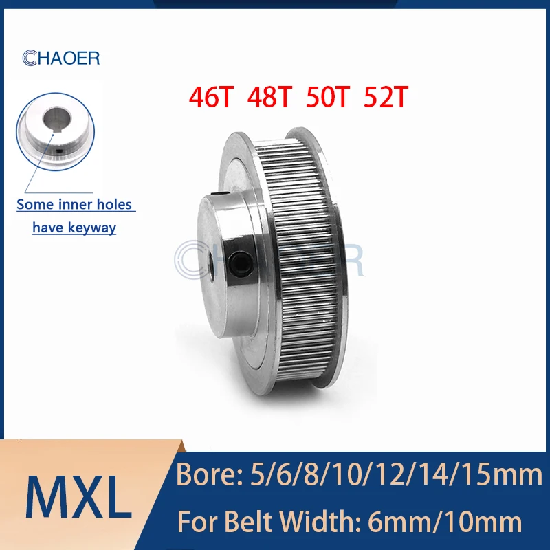 

Шкив ГРМ MXL 46 48 50 52 зубца, шпоночный паз, диаметр 5/6/8/10/12/14/15 мм, подходит для ширины ремня 6/10 мм, синхронное колесо MXL для 3D-принтера