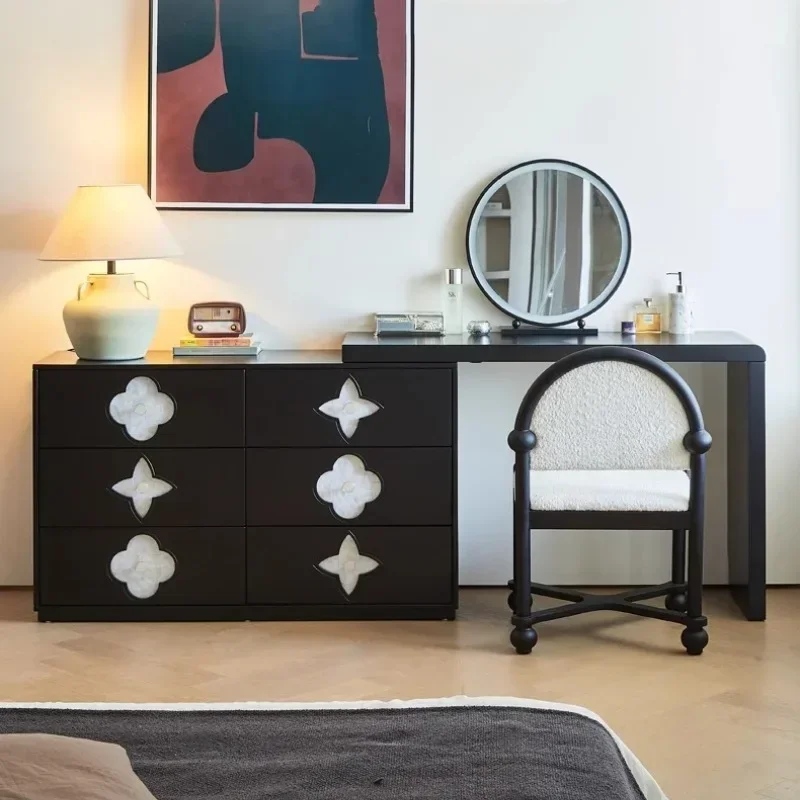 Solid wood dresser chest of drawers integrated French vintage corner retractable makeup table bed end storage cabinet