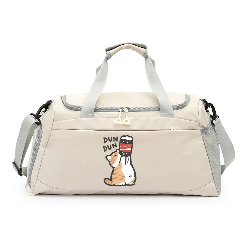

Gym Bag for Men Women Water Resistant Sports Duffel Bag Funny Cartoon Cat Printed Shoe Compartment Wet Pocket Girl Boy Bag ﻿