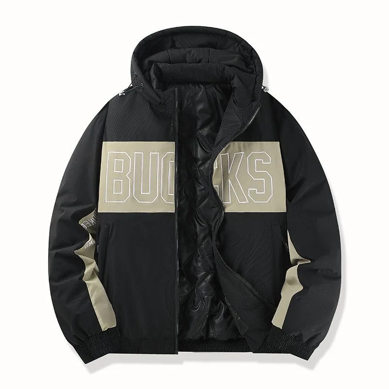 Winter New American Vintage Embroidered Thickened Warm Hooded Cotton Jacket Men's Casual Loose Sports High-Quality Outerwear