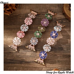 Flower Strap for Apple Watch Band Girls Pearl Bracelet Chain for Iwatch987654SE Women aesthetic 40 41 44 45 49mm elastic Wrist