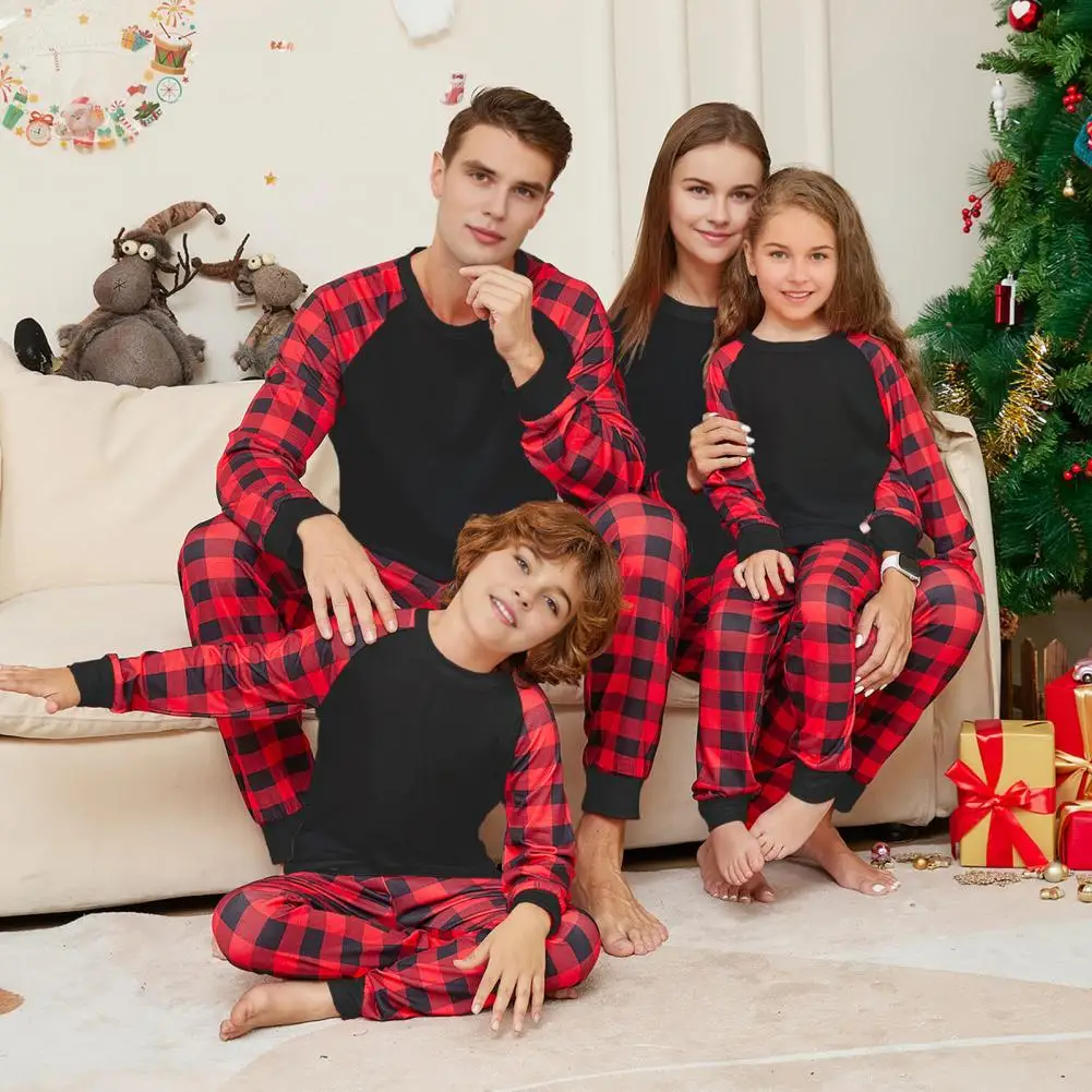 

Одинаковые семейные пижамы из 2 предметов — клетчатый топ с длинными рукавами и брюки, комплект одежды для сна для родителей и детей для взрослых и детей, праздничная одежда