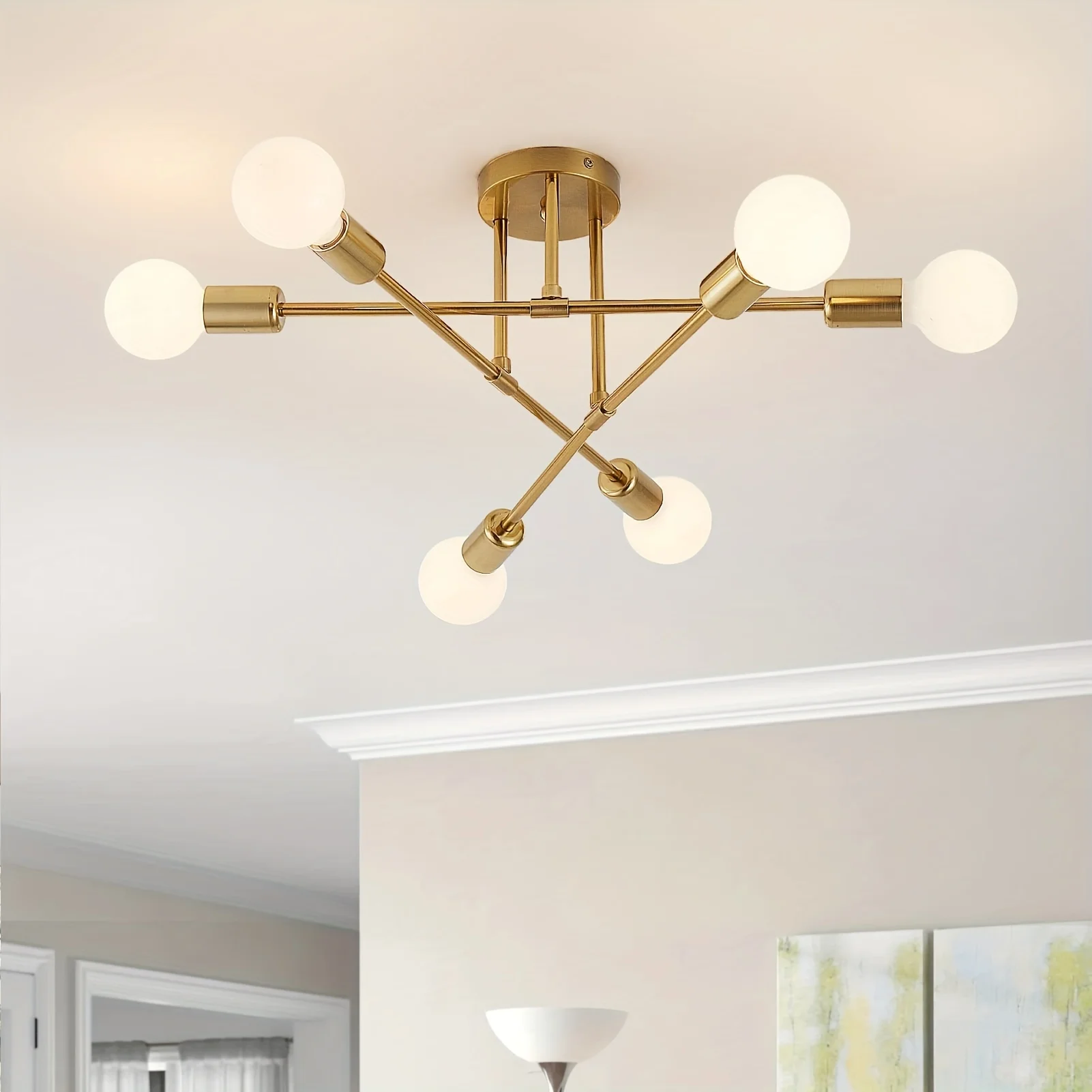 

1 Set Golden Ceiling Lamp Modern Semi Flush Mount Ceiling Light Fixture E26/E27 Home Decor Sputnik Chandelier Not Included Bulbs