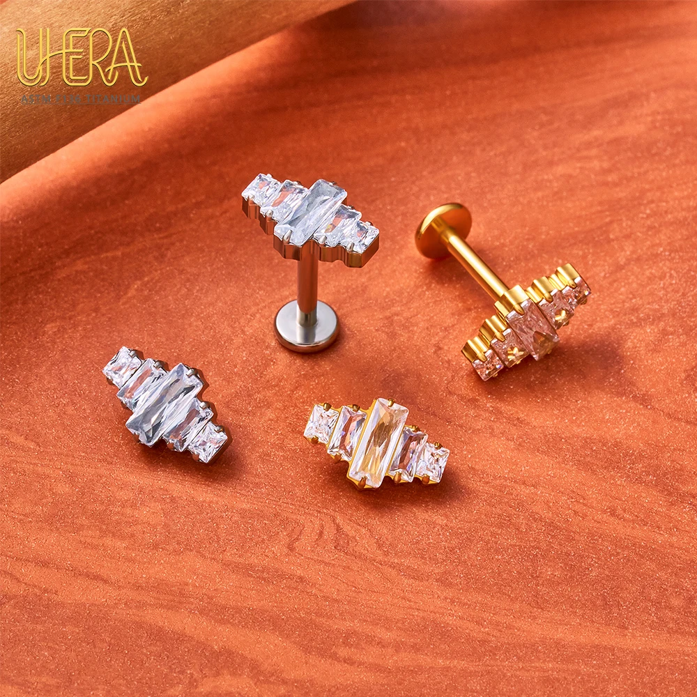 G23 ASTM F136 Titan Labret Stud mit Schmetterlings-Mond-Top und Baguette-Zirkonia, Innengewinde, für Knorpel-, Ohr-, Lippen- und Körperpiercings – Detail 13