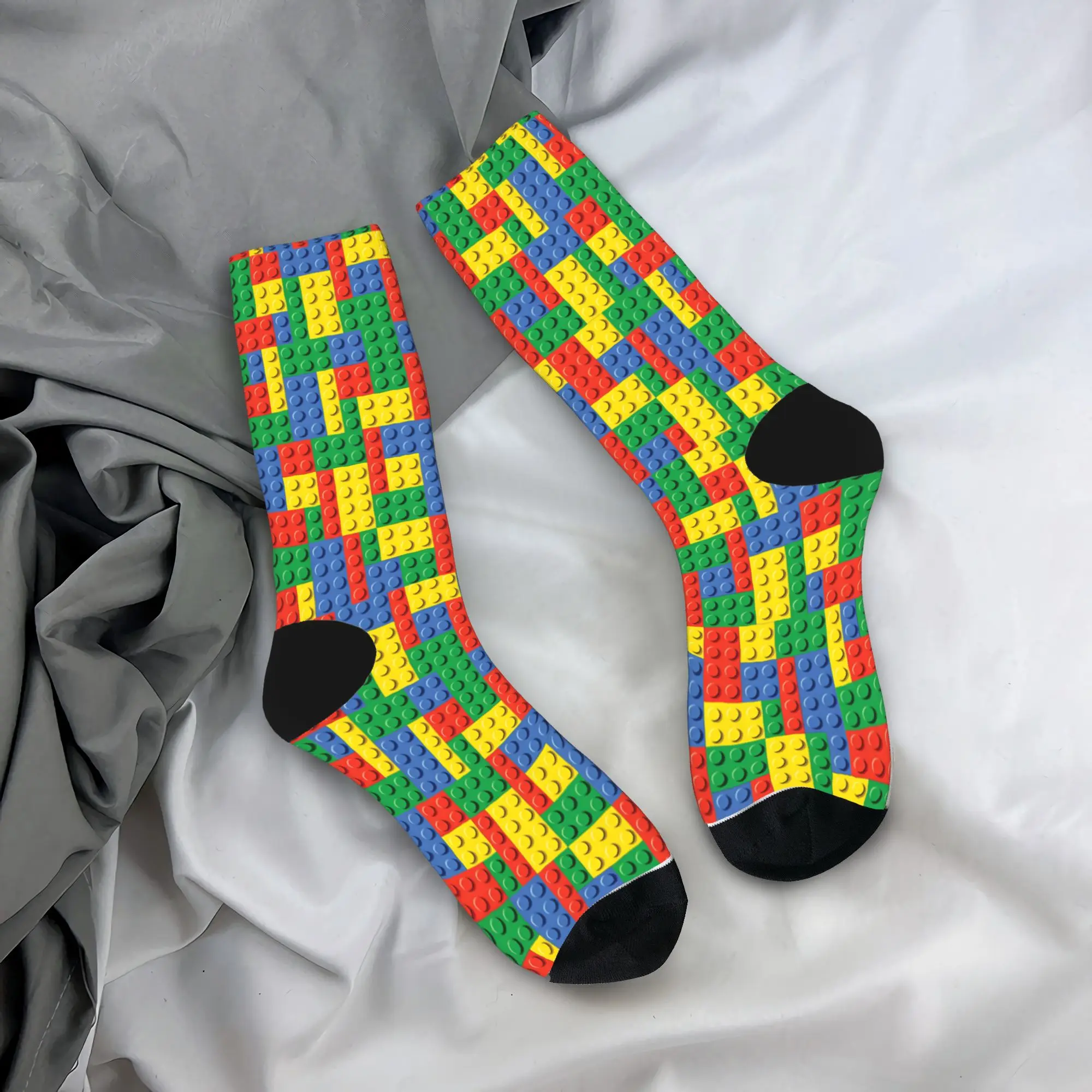 Classic Primary Color Building Blocks Stockings Funny Socks Unisex Men Quality Socks Autumn Running Pattern Anti Skid Socks Gift
