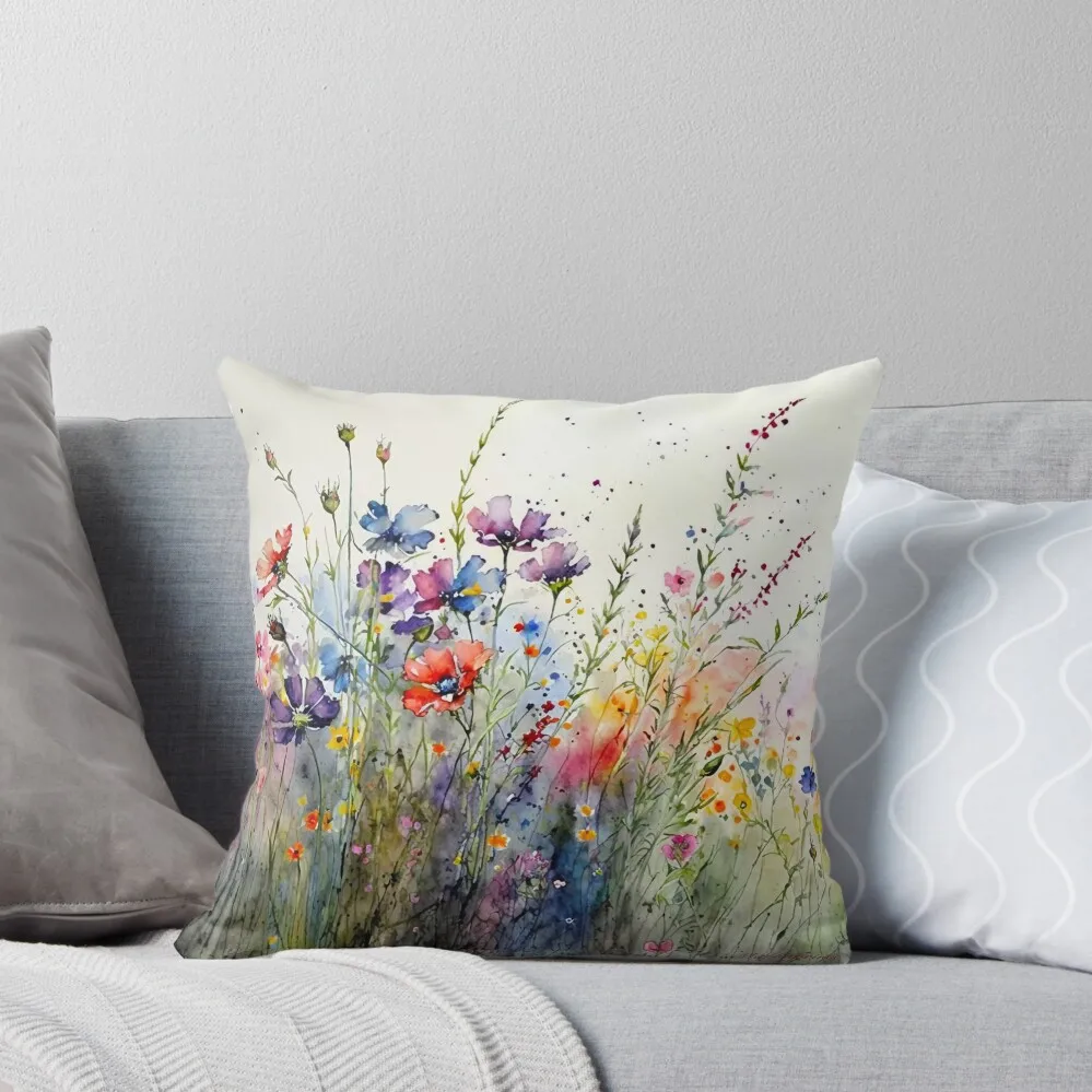 

Wildflower Field Watercolor 5 Throw Pillow autumn decoration Custom Cushion Couch Cushions pillow
