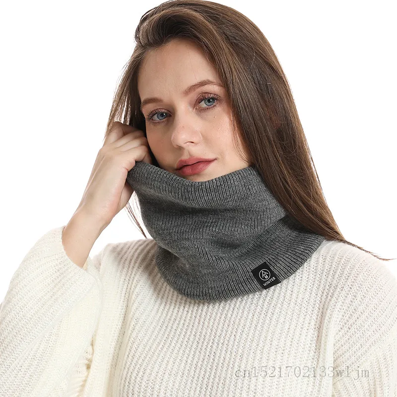 Solid Cashmere Plush Warm Winter Ring Scarf Women Men Knitted Full Face Mask snood Neck Scarves Bufanda Thick Muffler 2024 New