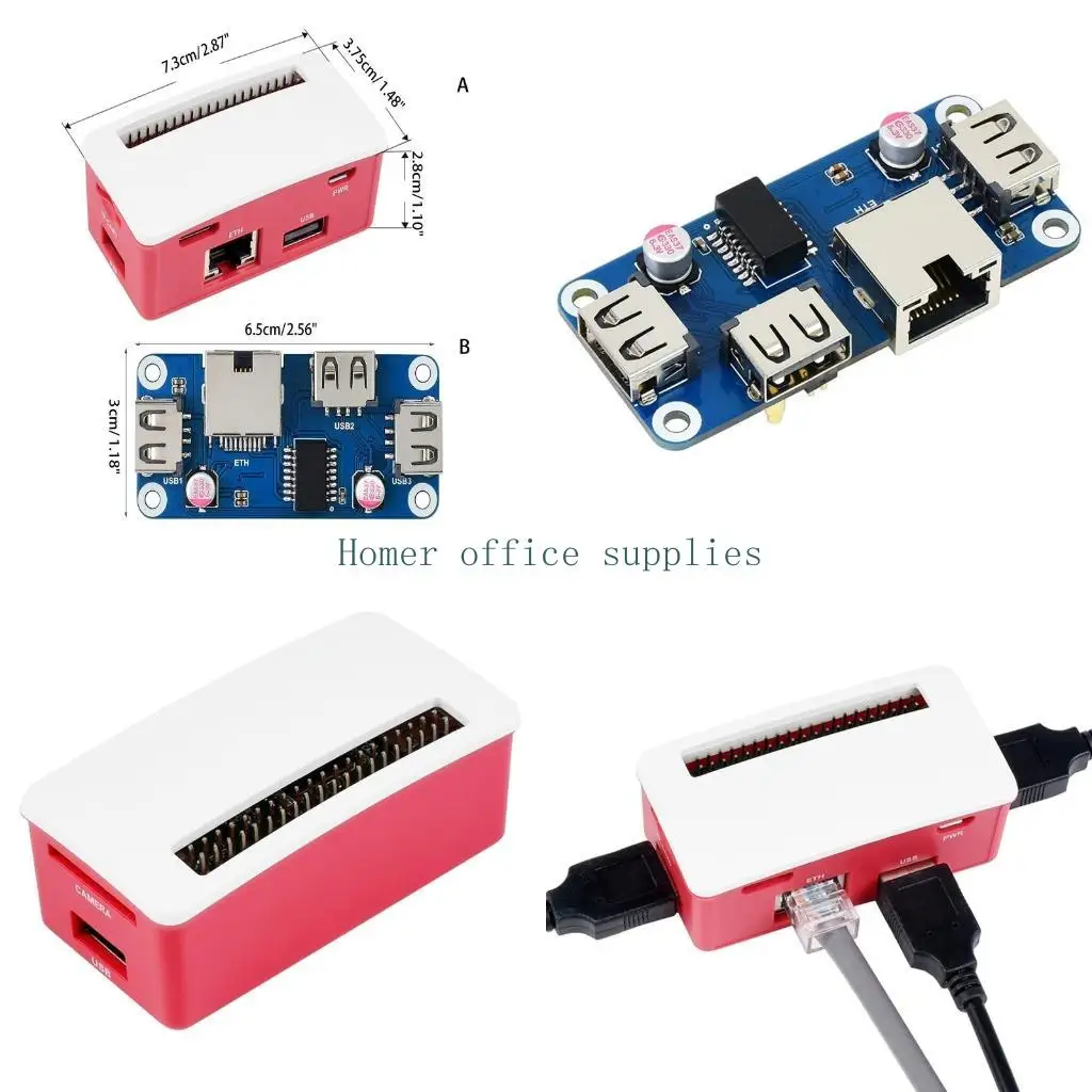 

K43B for Zero Series Ethernet / USB HUB BOX ETH/USB HUB HAT (B) 1 x RJ45, 3 x USB 2.0