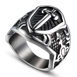 Punk Rock Stainless Steel Templar Knight Sword Rings for Men Jewelry Never Fade Size 7-13