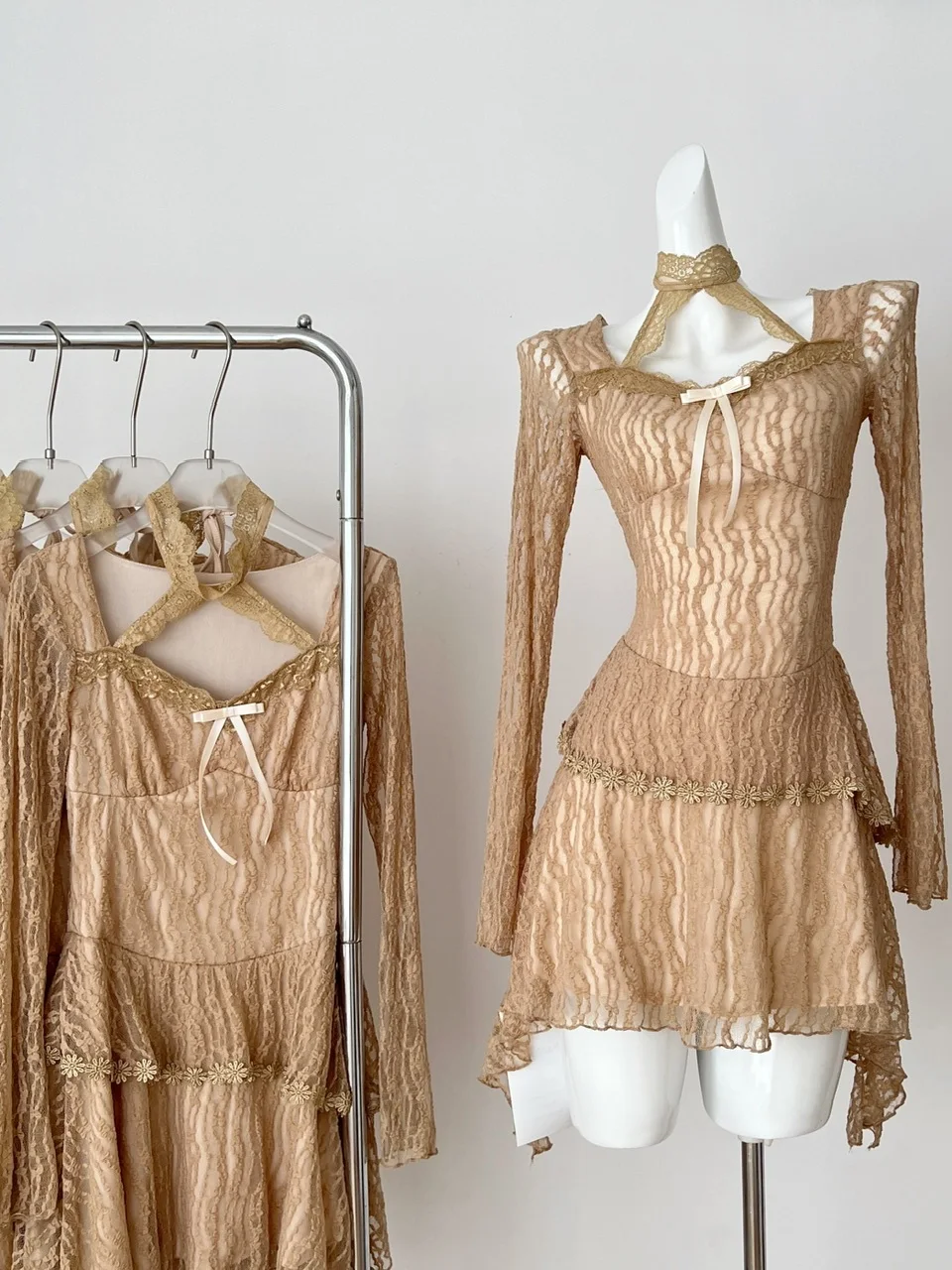 

Сексуальная асимметричная длинная кружевная юбка Pure Desire ter Ne Dr, женская осенняя коллекция трапециевидной формы с милым узлом Dr