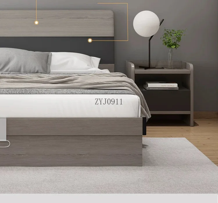 الأثاث الحديث سرير كبير كينج مزدوج خشبي بسيط أثاث غرفة نوم تاتامي الشمال #5