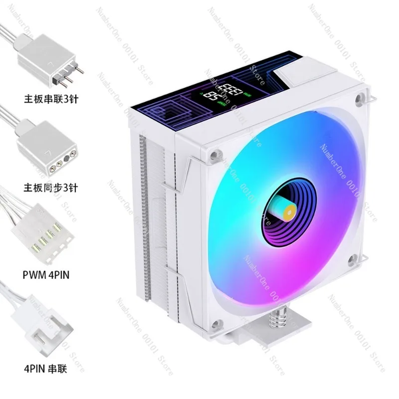 Digital Display CPU Cooler, Server Radiator with Dual Fans, Desktop Computer ARGB Cooler