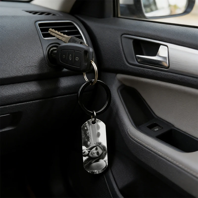 

Stainless Steel Man Military Tag Custom Photo Text Keychain Laser Engraved Name Date ID Phototag Personalized Cay Key Ring Gift