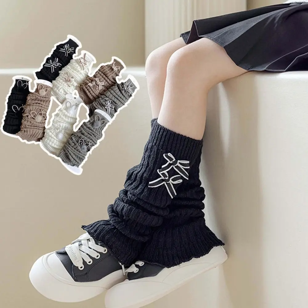 Sweet Soft Cotton Knitted Socks Solid Color Bow Calf Sock Long Stockings 3-12 Year Children