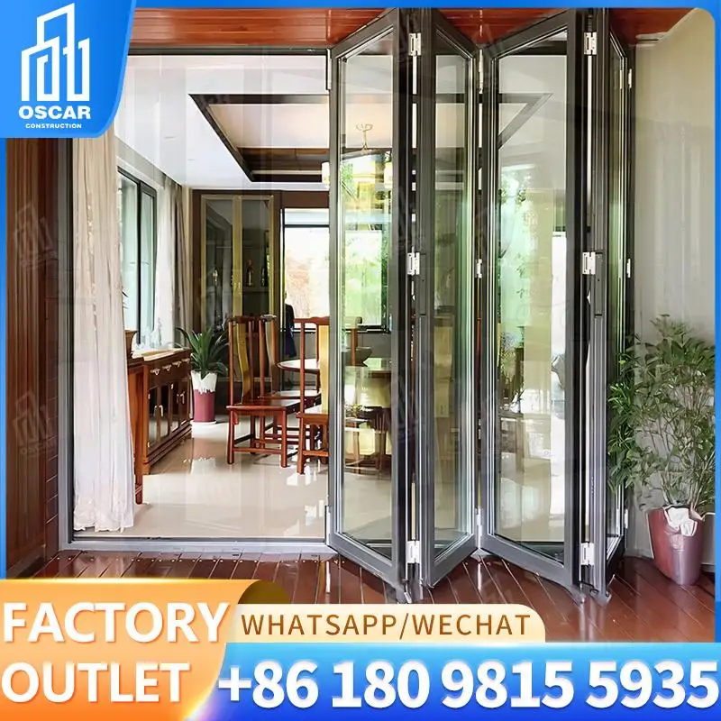 

Patio Soundproof Foldable Doors Tempered Glass Aluminum Sliding Folding Doors for Outdoor Balcony Garden Home Use