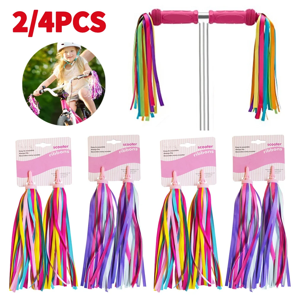 2/4PCS Bicycle Handlebar Kids Girls Boys Scooter Cycling Colorful Streamers Ribbon Decoration Outdoor Cycling Bike Accessories