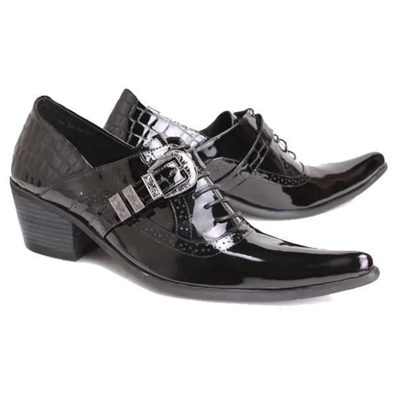 Christia Bella British Style Pointed Toe Lace-up Buckle Men Business Leather Shoes Plus Size High Heel Men Party Dress Shoes