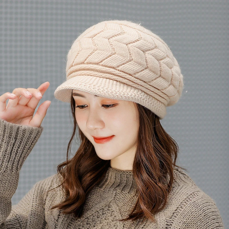 المرأة الشتاء بلون الدافئة الحياكة فضفاضة القبعات الترفيه قبعة تزلج النسخة الكورية قبعة زائد المخملية سميكة الحياكة غطاء للأذن #6