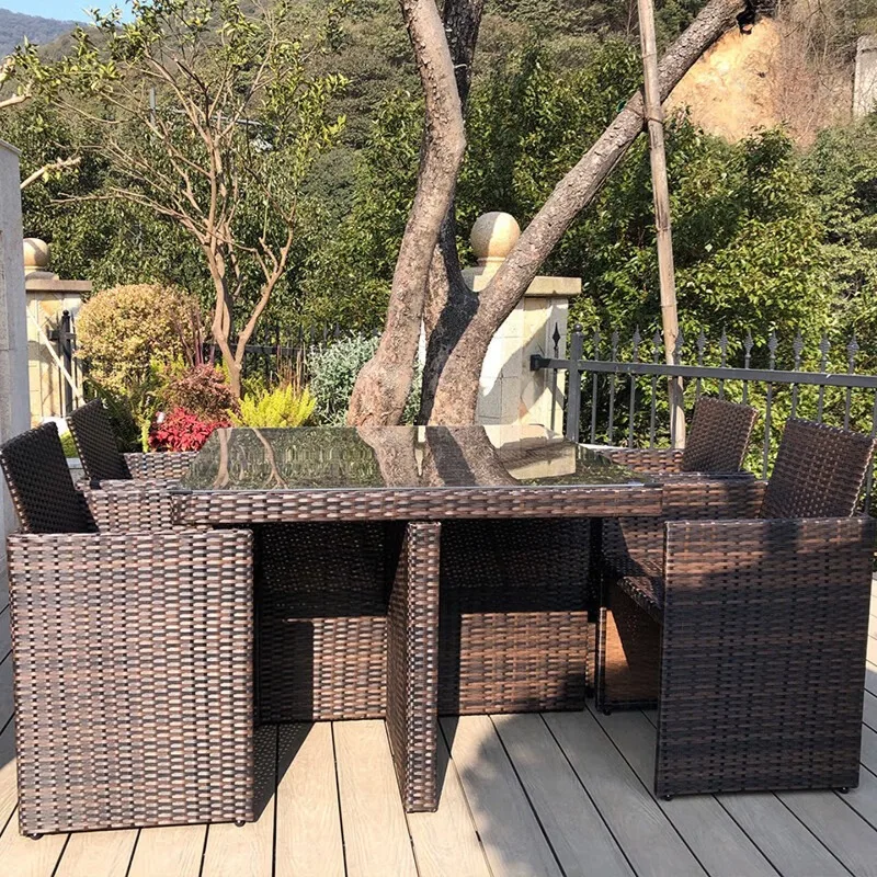 

Outdoor rattan table and chair combination, balcony small coffee table modern and simple