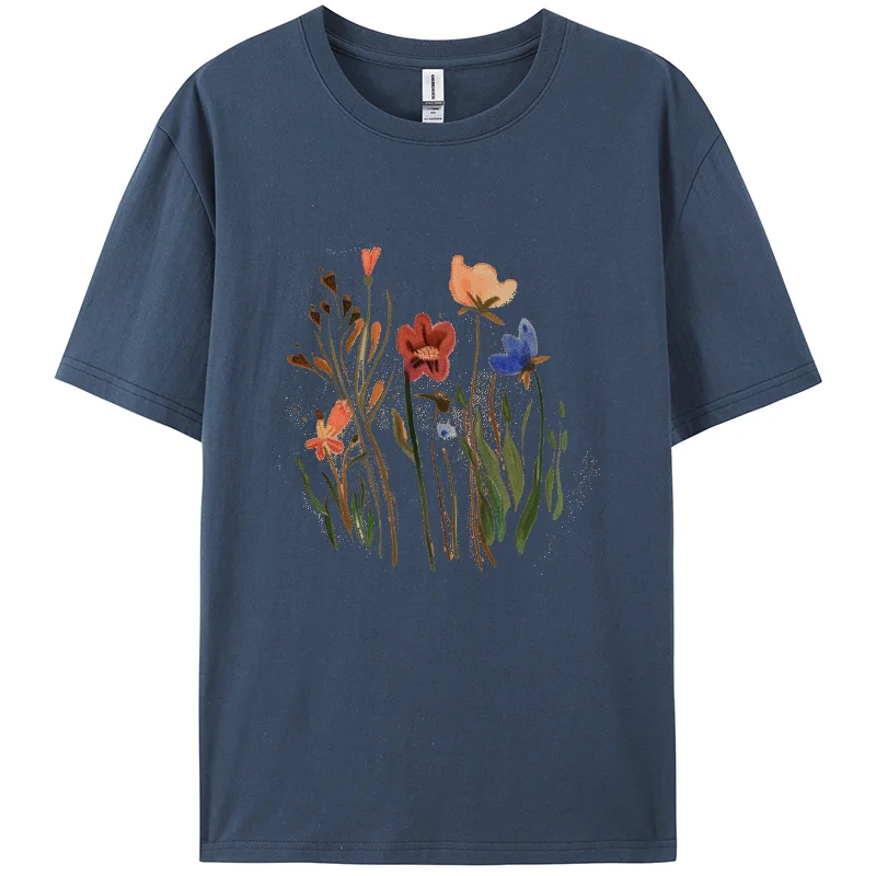 Round Neck Women's T-shirt Pastoral Print 100% Cotton Breathable Fabric Daily Leisure Commuting Style 2024 Summer Fashion Item