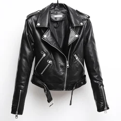 Customized 2025 New Fashion Women Autunm Winter Black Faux Leather Jackets Lady Bomber Motorcycle Cool Outerwear Coat with Belt