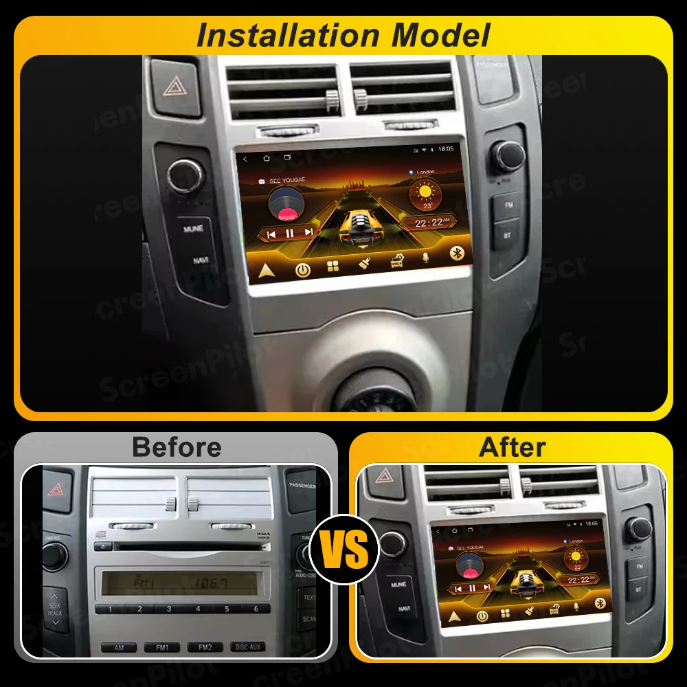 Android 16 For Toyota Yaris XP90 Vitz Platz 2005-2011 Multimedia Video Player Carplay Touch Screen 2 din 8 Core DSP RDS