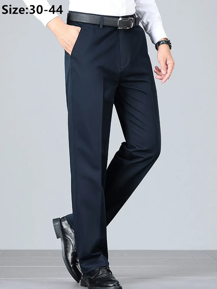 

Thick Pants Men Cotton Straight Loose Middle Ages Male Plus Size 42 44 Black Gray Office Male Work Father Gift Formal Trousers