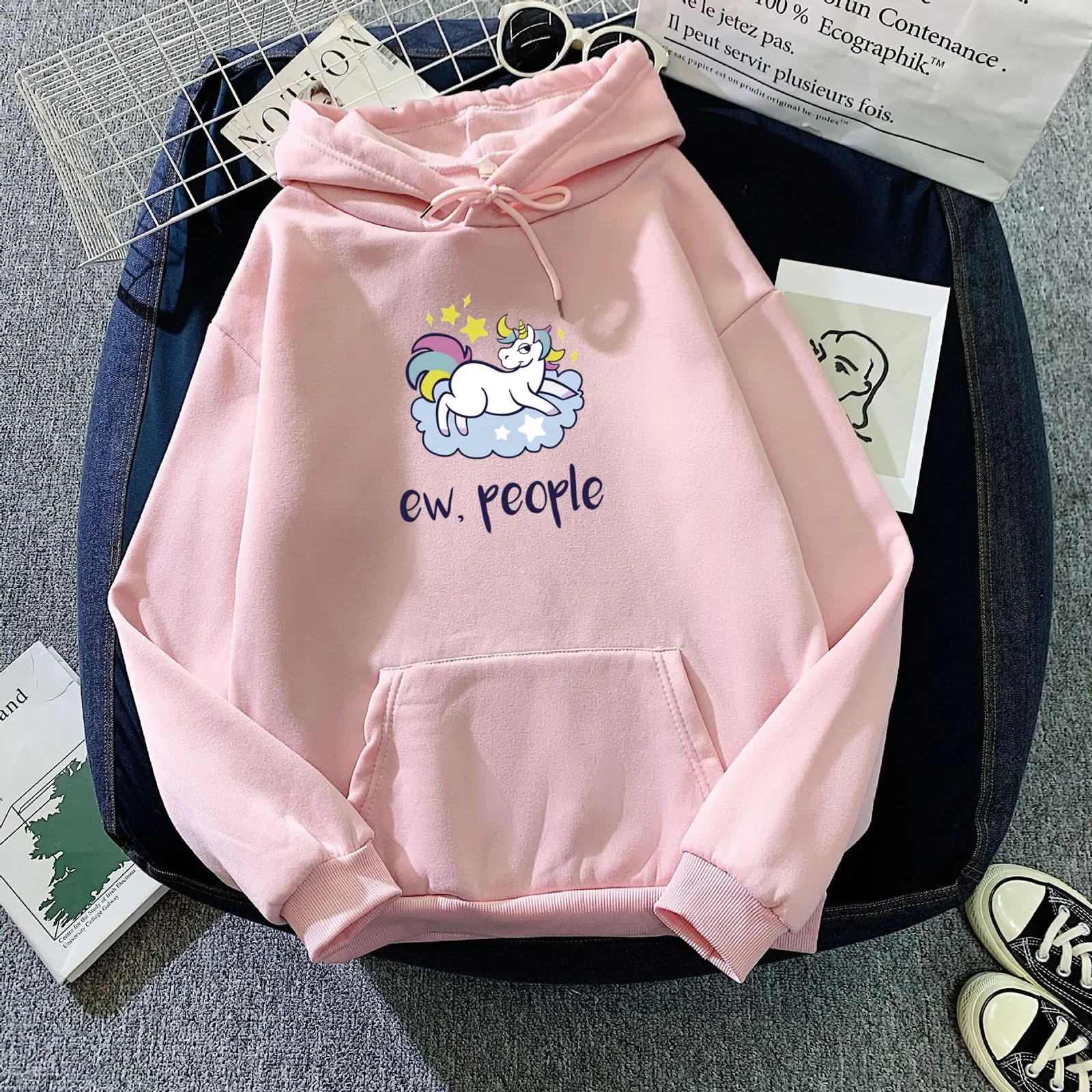 Unicórnio dos desenhos animados feminino hoodies impresso ew pessoas oversized hoodie bonito casual sweatshirts harajuku topos feminino com capuz