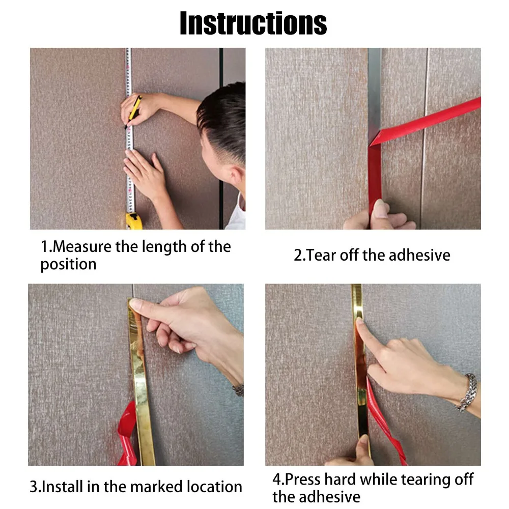 New 5M Mirror Wall Sticker Stainless Steel Self-adhesive Decorative Lines Strip Gold Wall Ceiling Edge Strip Living Room Decor